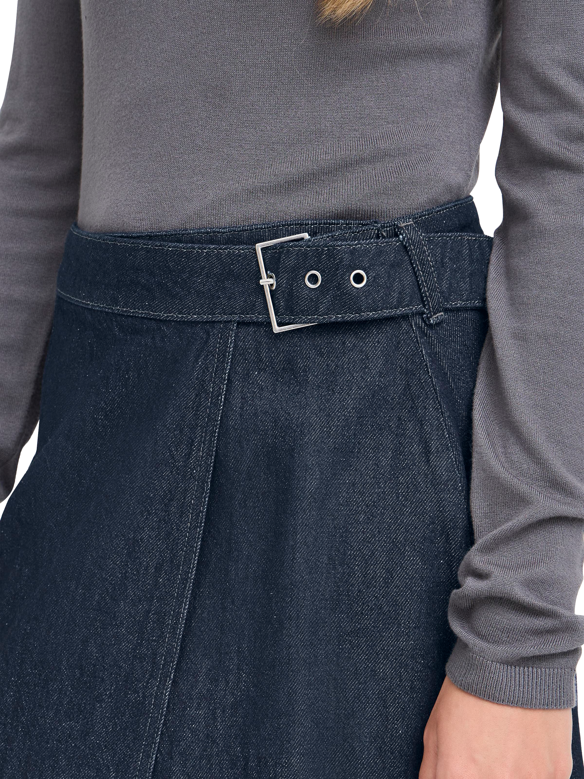 Product image 4 of 7, which shows ICHI Denim Wrap Midi Skirt, Authentic Blue, 8