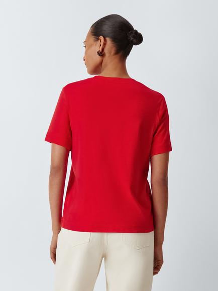 John Lewis Organic Cotton Short Sleeve Crew Neck T-Shirt - view 2, Red