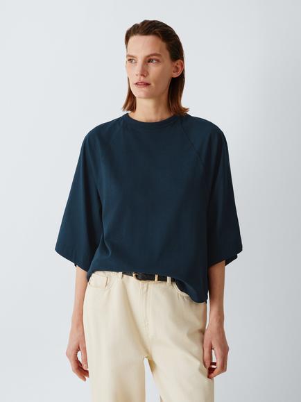 John Lewis Oversized Cut Out Cotton Poplin Top - view 2, Navy