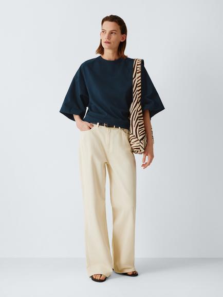 John Lewis Oversized Cut Out Cotton Poplin Top, Navy