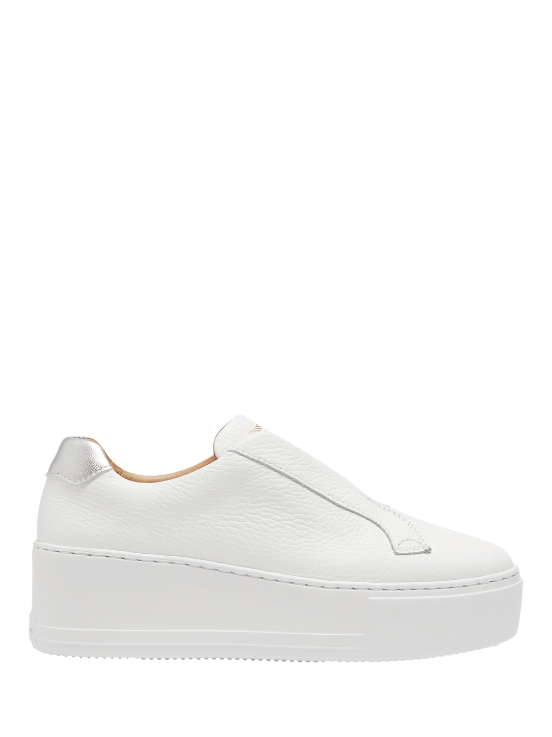 Product image 1 of 4, which shows Russell & Bromley Park Up Grained Leather Laceless Flatform Trainers, White, 3