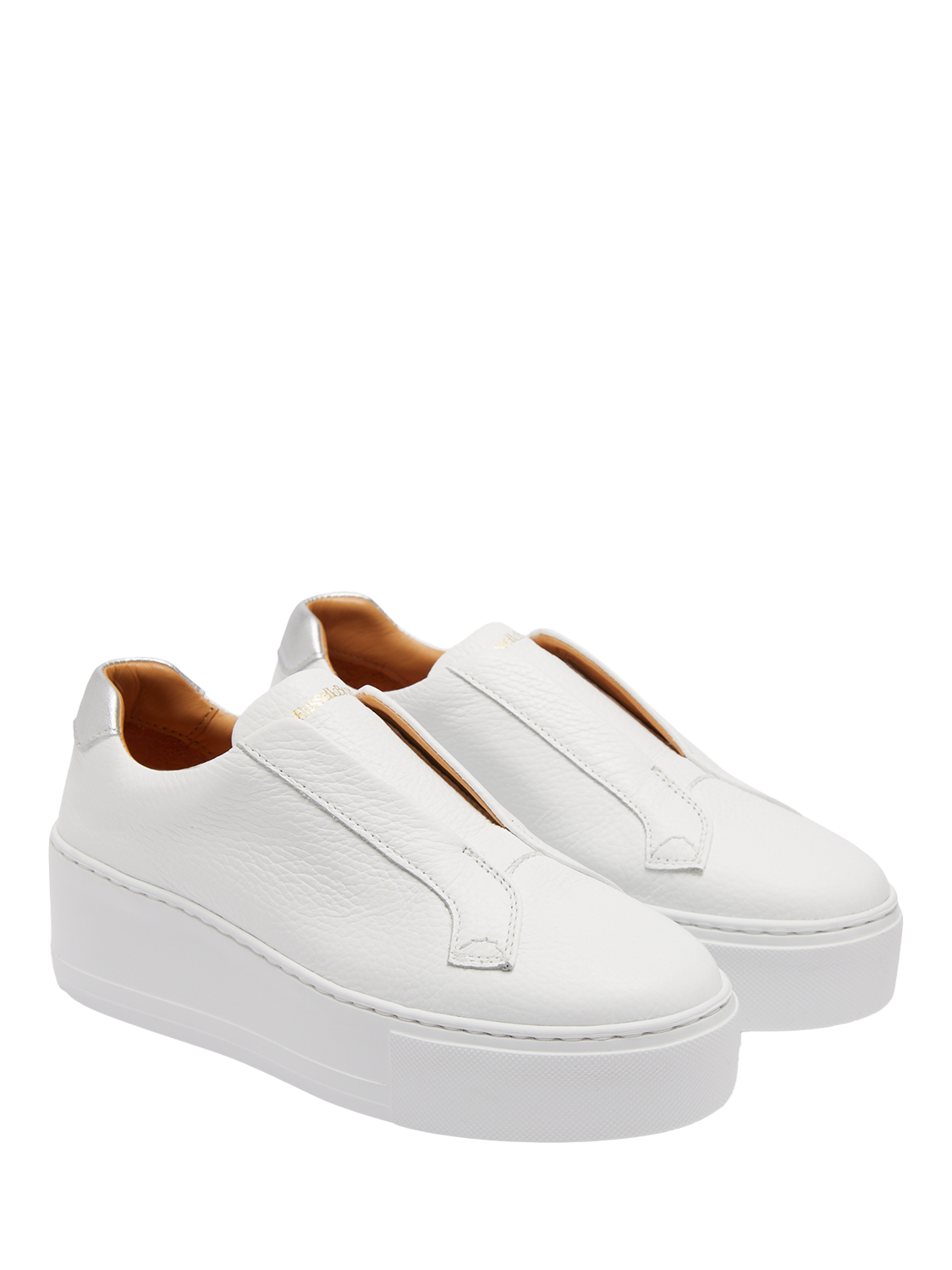 Product image 2 of 4, which shows Russell & Bromley Park Up Grained Leather Laceless Flatform Trainers, White, 3