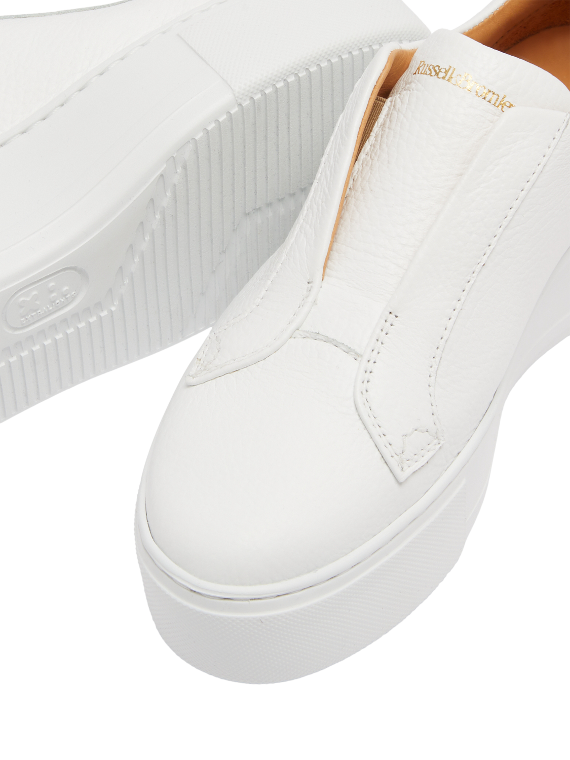 Product image 4 of 4, which shows Russell & Bromley Park Up Grained Leather Laceless Flatform Trainers, White, 3