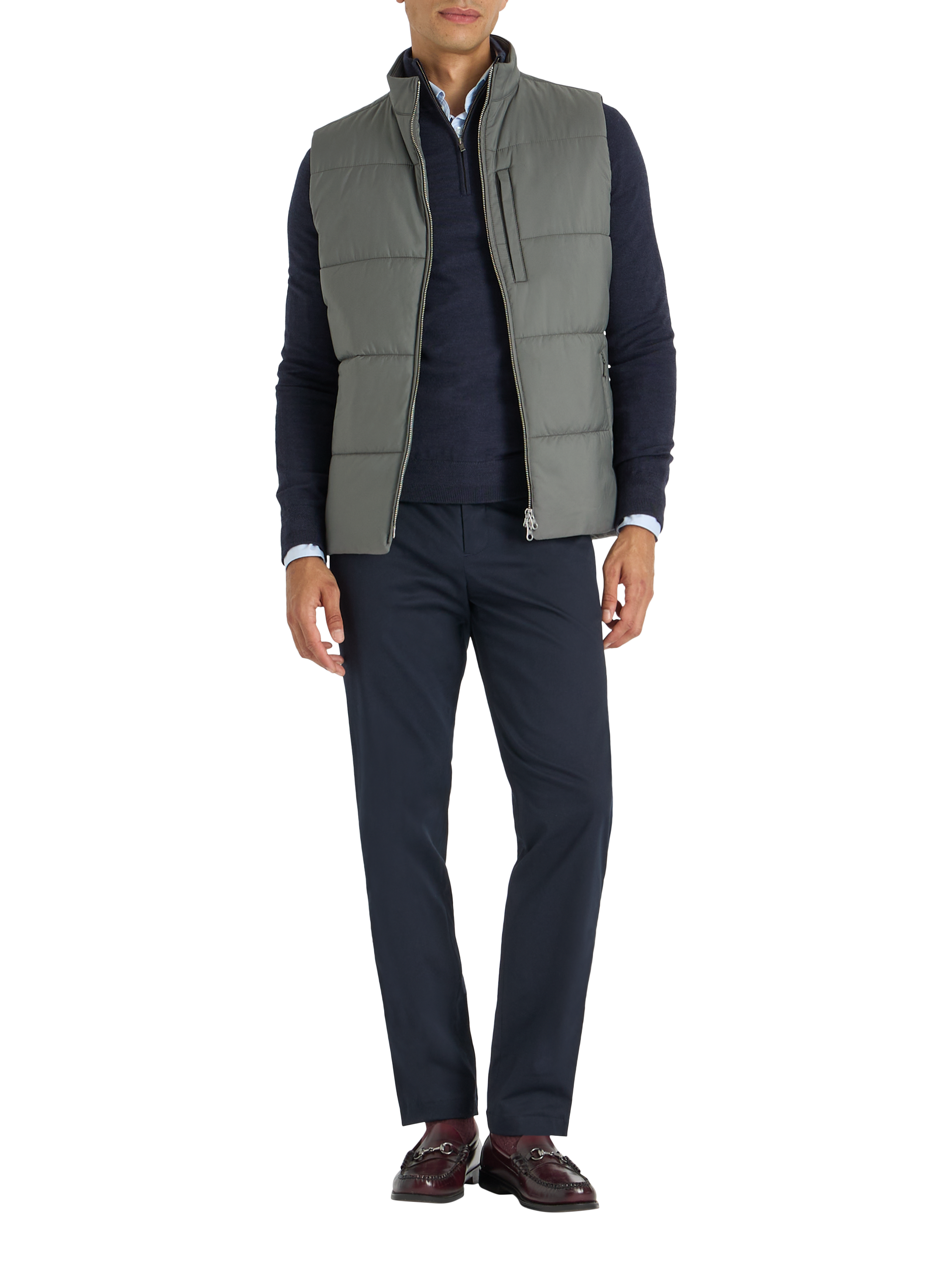 Product image 3 of 8, which shows SPOKE Slim Fit Zip Front Gilet, Gunmetal, S Sht