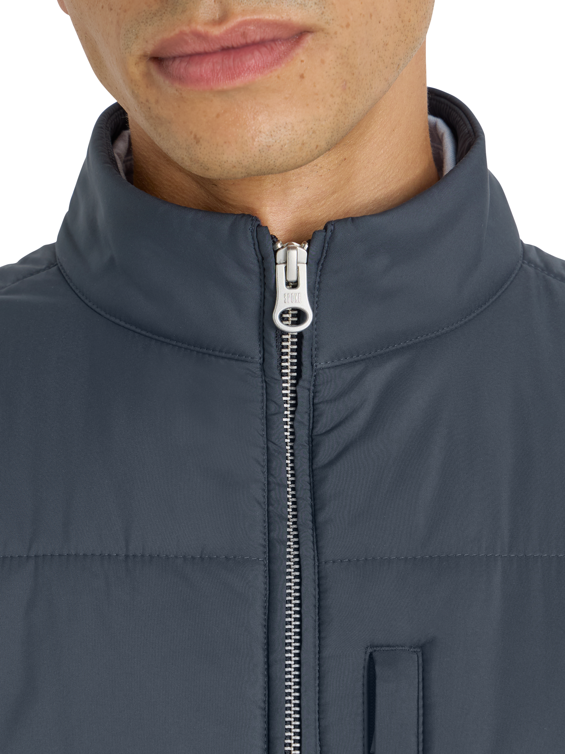 Product image 6 of 8, which shows SPOKE Slim Fit Zip Front Gilet, Dark Navy, S Sht