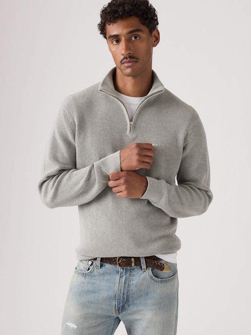 Product image 1 of 2, which shows Levi's Housemark Quarter-Zip Jumper, Mid Grey Heather, S