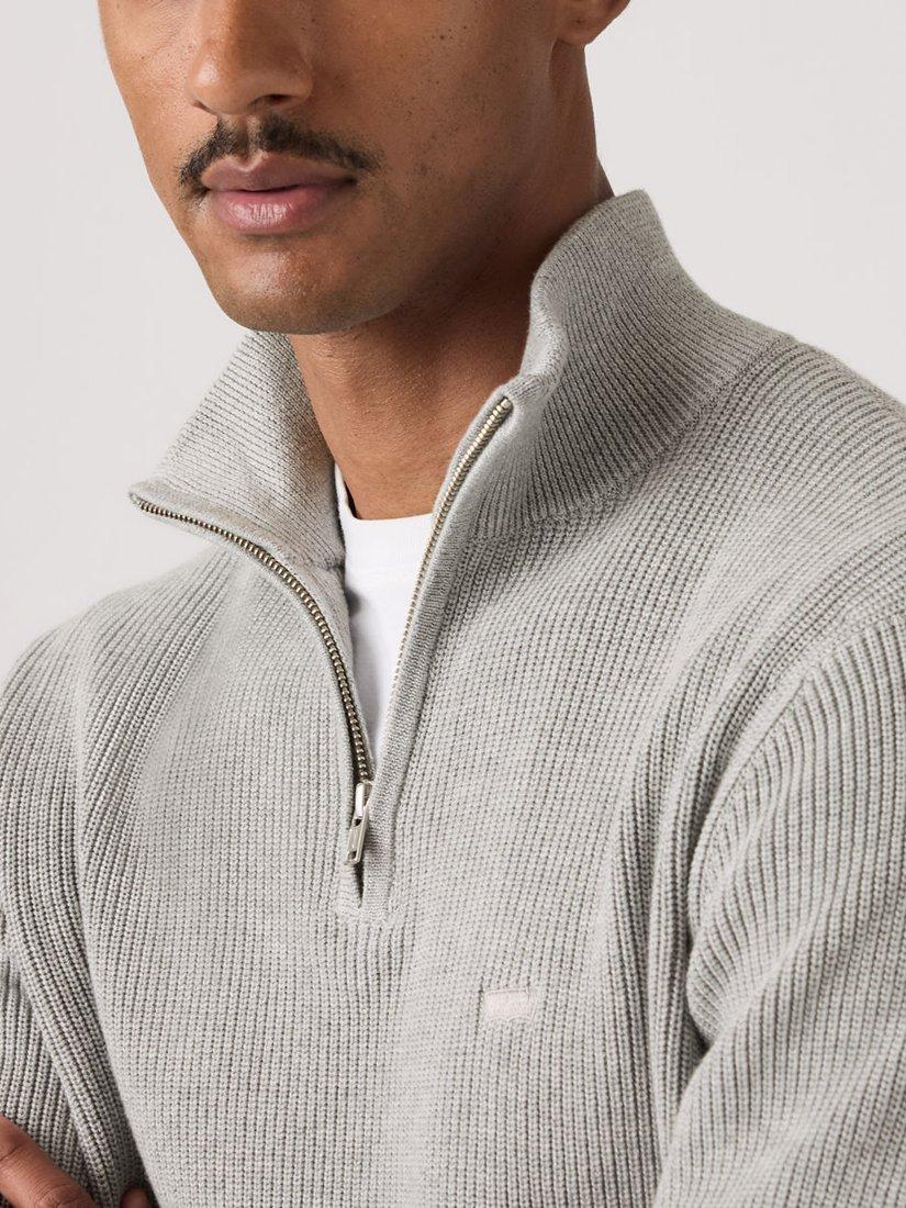 Product image 2 of 2, which shows Levi's Housemark Quarter-Zip Jumper, Mid Grey Heather, S