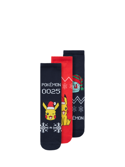 NAME IT Kids' Cotton Blend Pokémon Socks, Pack of 3, Dark Sapphire, Dark Sapphire