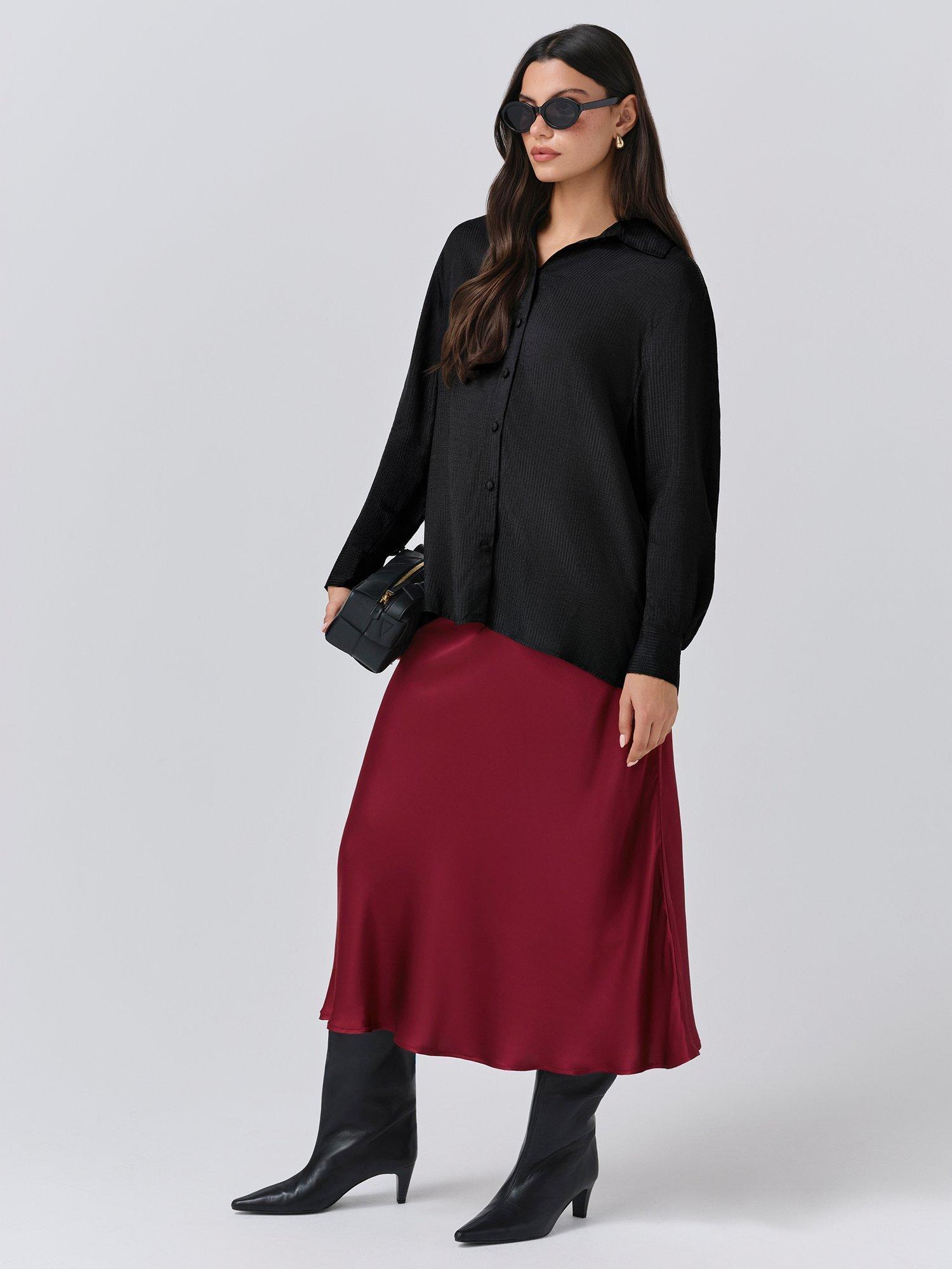 Product image 4 of 5, which shows Ghost Ellie Satin Shirt, Black, XS