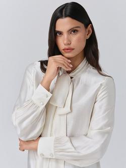 Ghost Anna Tie Neck Satin Shirt, Ivory - view 2, Ivory