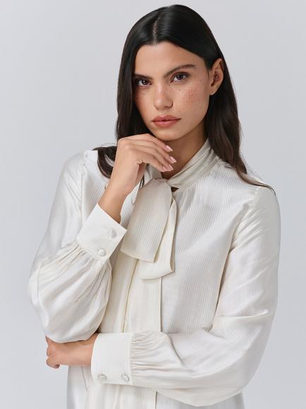 Ghost Anna Tie Neck Satin Shirt, Ivory - view 2, Ivory