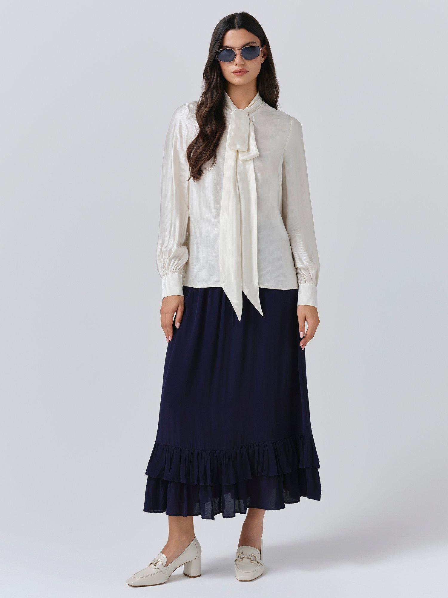 Product image 3 of 5, which shows Ghost Anna Tie Neck Satin Shirt, Ivory, XS