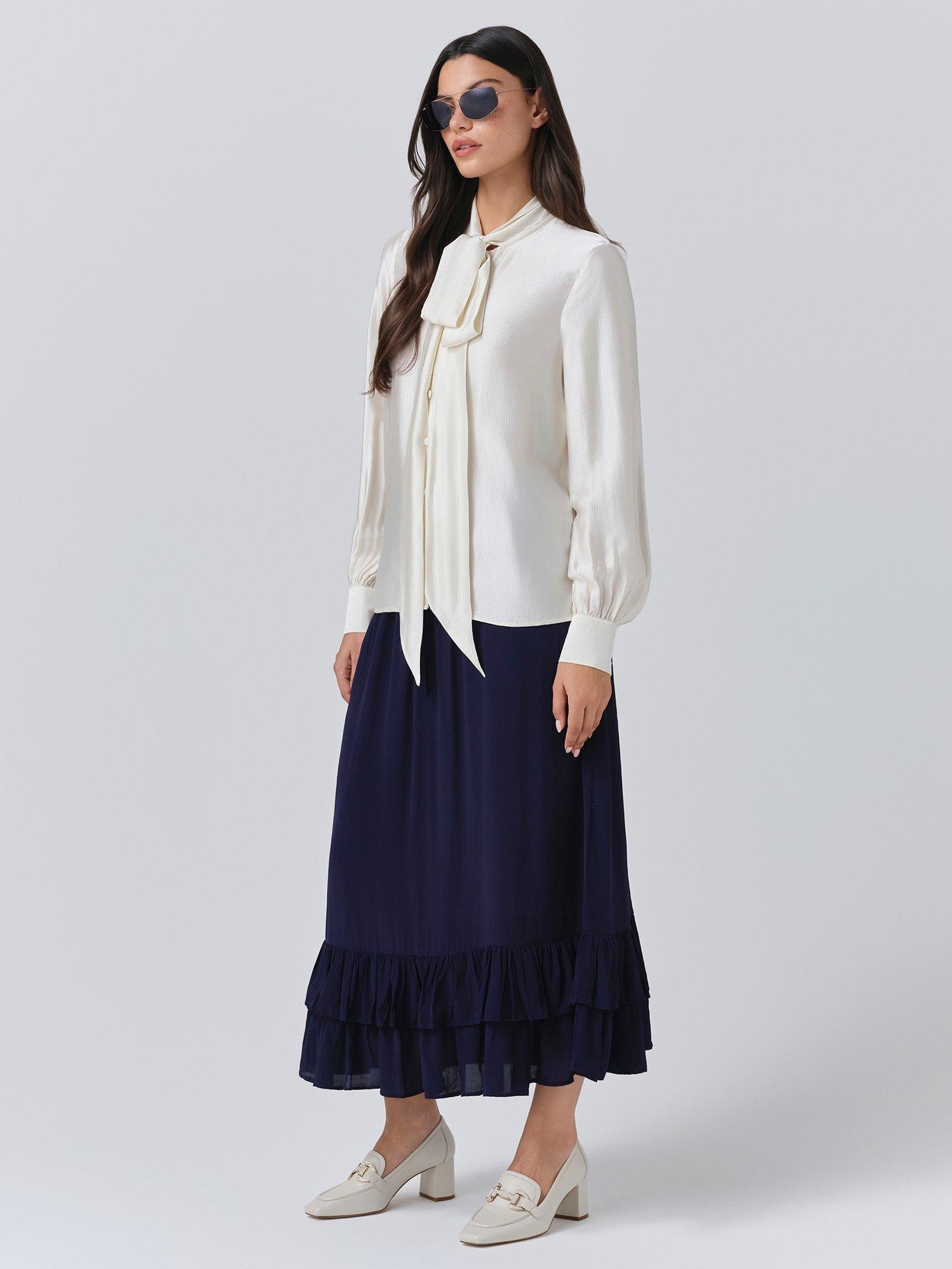 Product image 4 of 5, which shows Ghost Anna Tie Neck Satin Shirt, Ivory, XS