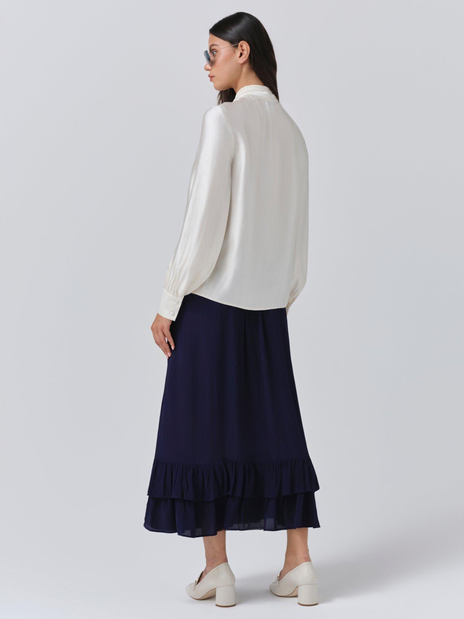 Product image 5 of 5, which shows Ghost Anna Tie Neck Satin Shirt, Ivory, XS