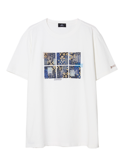 DENHAM Sashiko Cotton Regular Fit Short Sleeve Graphic T-Shirt, White, White