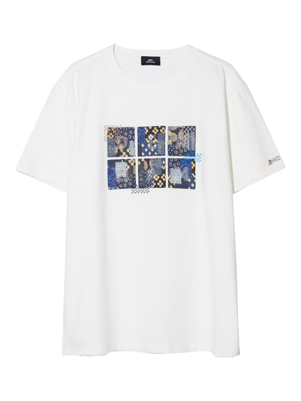 DENHAM Sashiko Cotton Regular Fit Short Sleeve Graphic T-Shirt, White, White