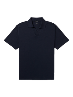 DENHAM Scissor Cotton Regular Fit Open Neck Polo Shirt, Navy Blazer, Navy Blazer