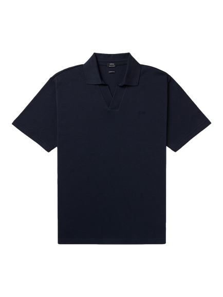 DENHAM Scissor Cotton Regular Fit Open Neck Polo Shirt, Navy Blazer, Navy Blazer