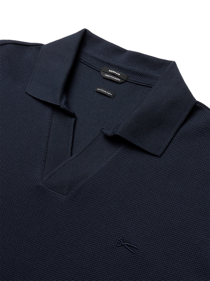 DENHAM Scissor Cotton Regular Fit Open Neck Polo Shirt, Navy Blazer - view 2, Navy Blazer