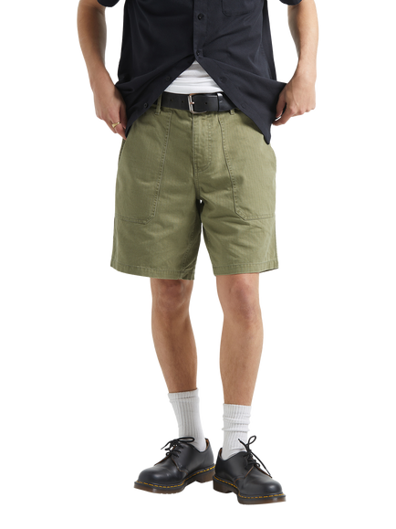 Brixton Surplus Herringbone Shorts, Washed Olive Green, Washed Olive Green