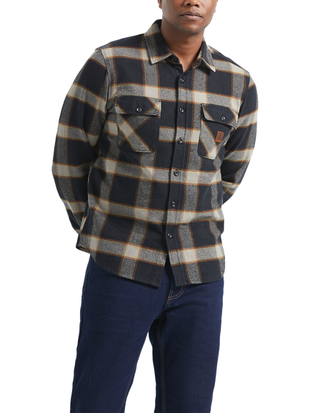 Brixton Bowery Flannel Plaid Shirt, Black/Cream, Black/Cream