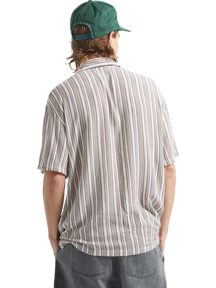 Brixton Bunker Stripe Woven Short Sleeve Stripe Shirt, Robust Red - view 2, Robust Red