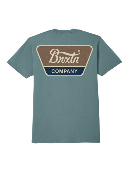 Brixton Linwood Standard Fit Cotton T-Shirt, Ocean/Brown/Navy - view 2, Ocean/Brown/Navy