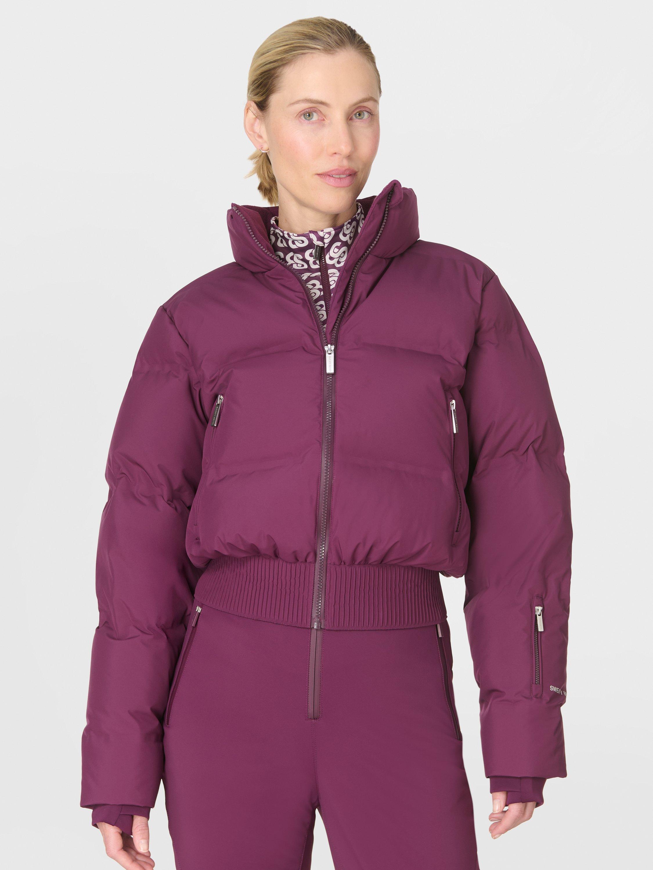 Product image 1 of 9, which shows Sweaty Betty Cropped Waterproof Ski Jacket, Plum Purple, XXS