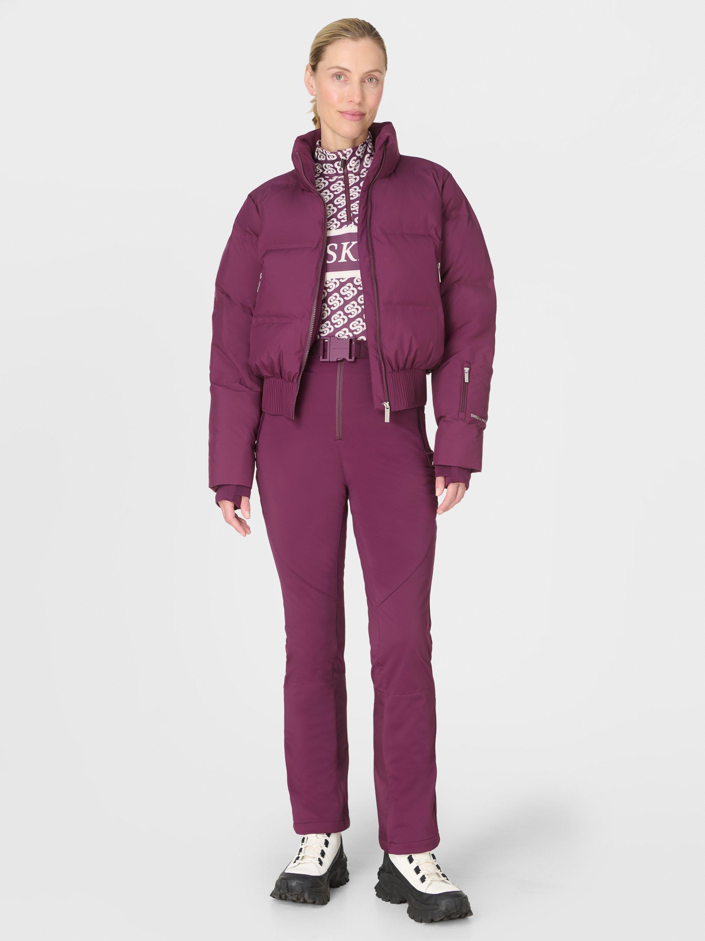 Product image 3 of 9, which shows Sweaty Betty Cropped Waterproof Ski Jacket, Plum Purple, XXS