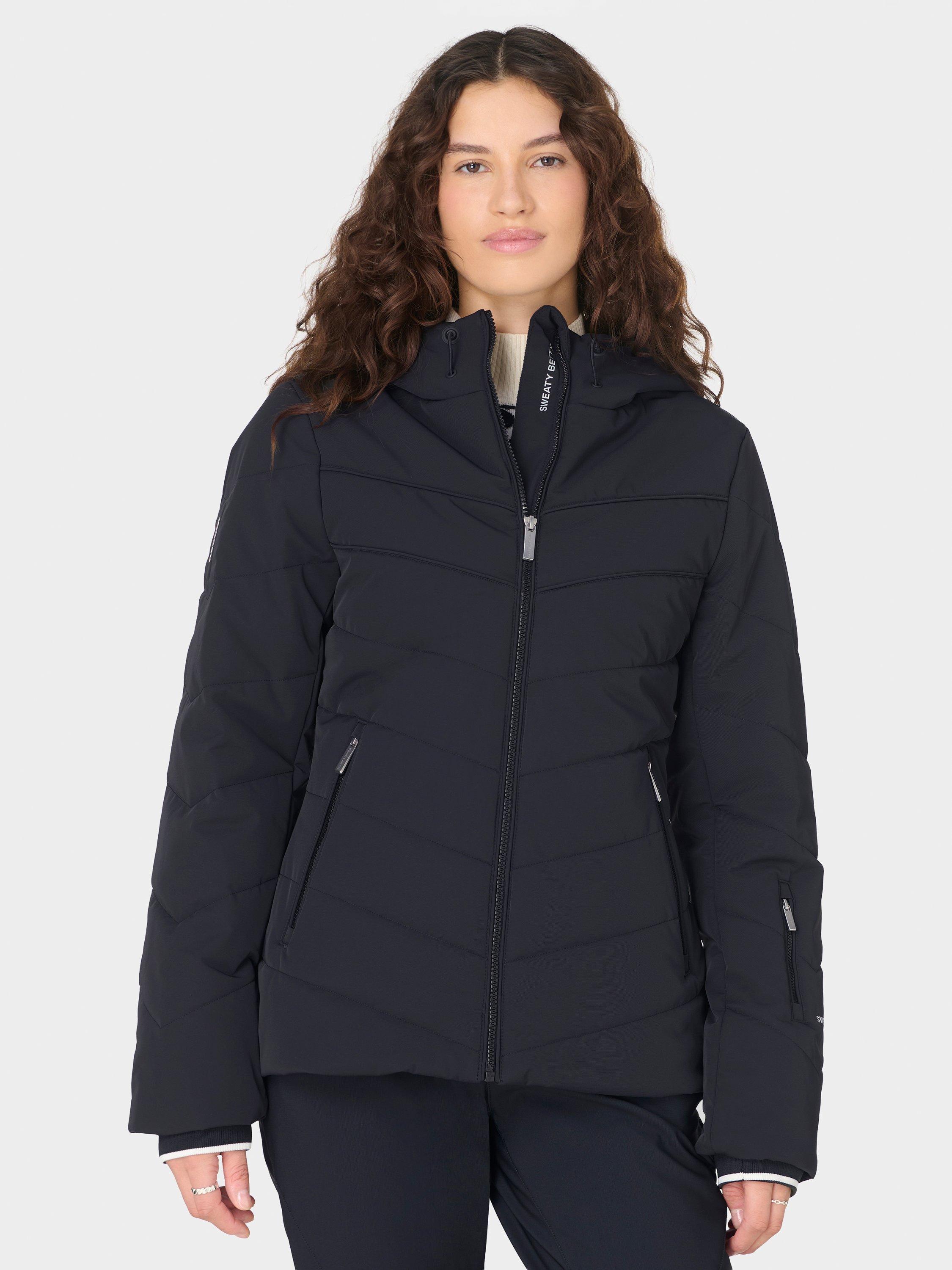 Product image 1 of 10, which shows Sweaty Betty Exploration Water Resistant Chevron Ski Jacket, Black, XXS