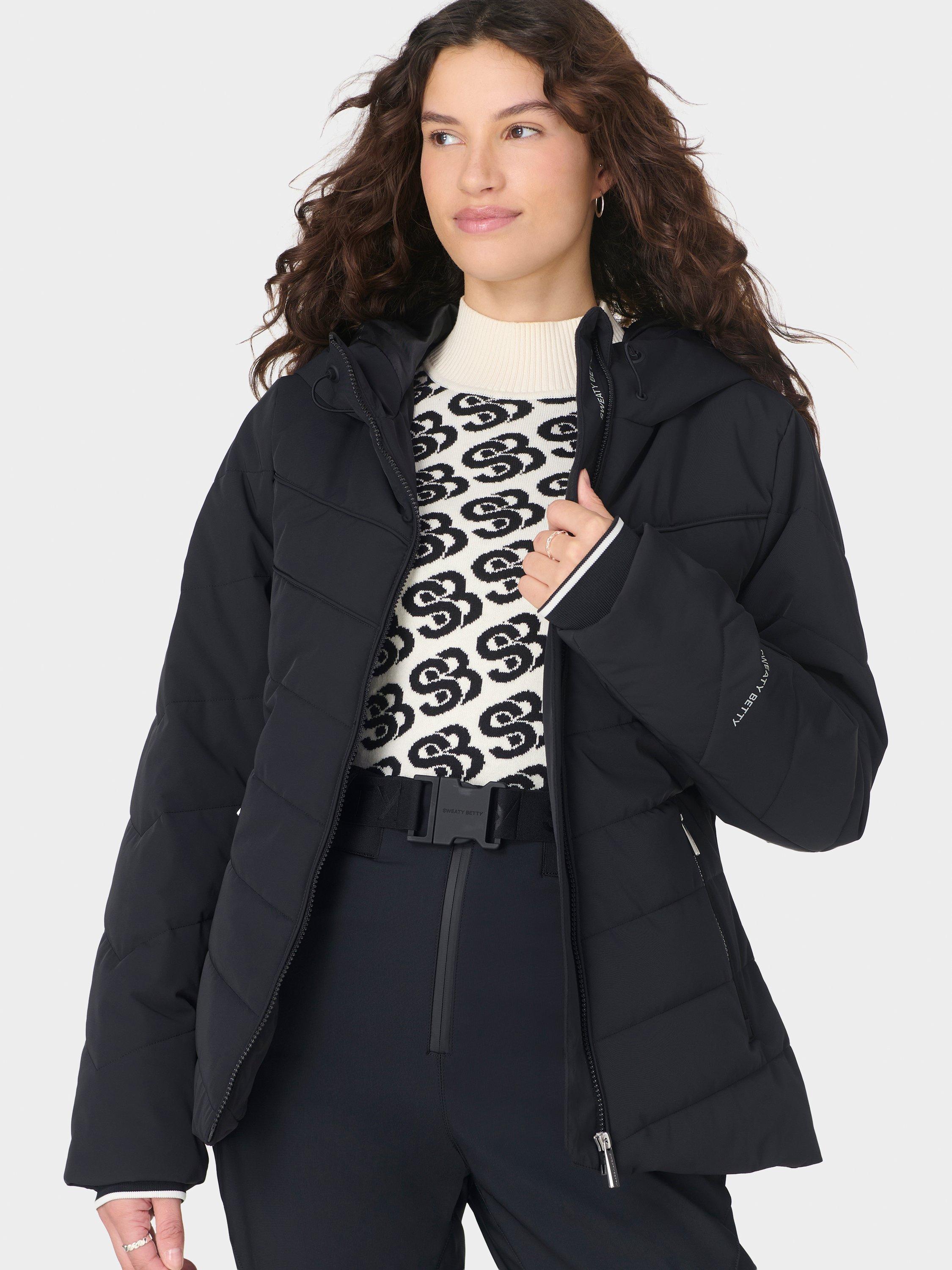 Product image 2 of 10, which shows Sweaty Betty Exploration Water Resistant Chevron Ski Jacket, Black, XXS