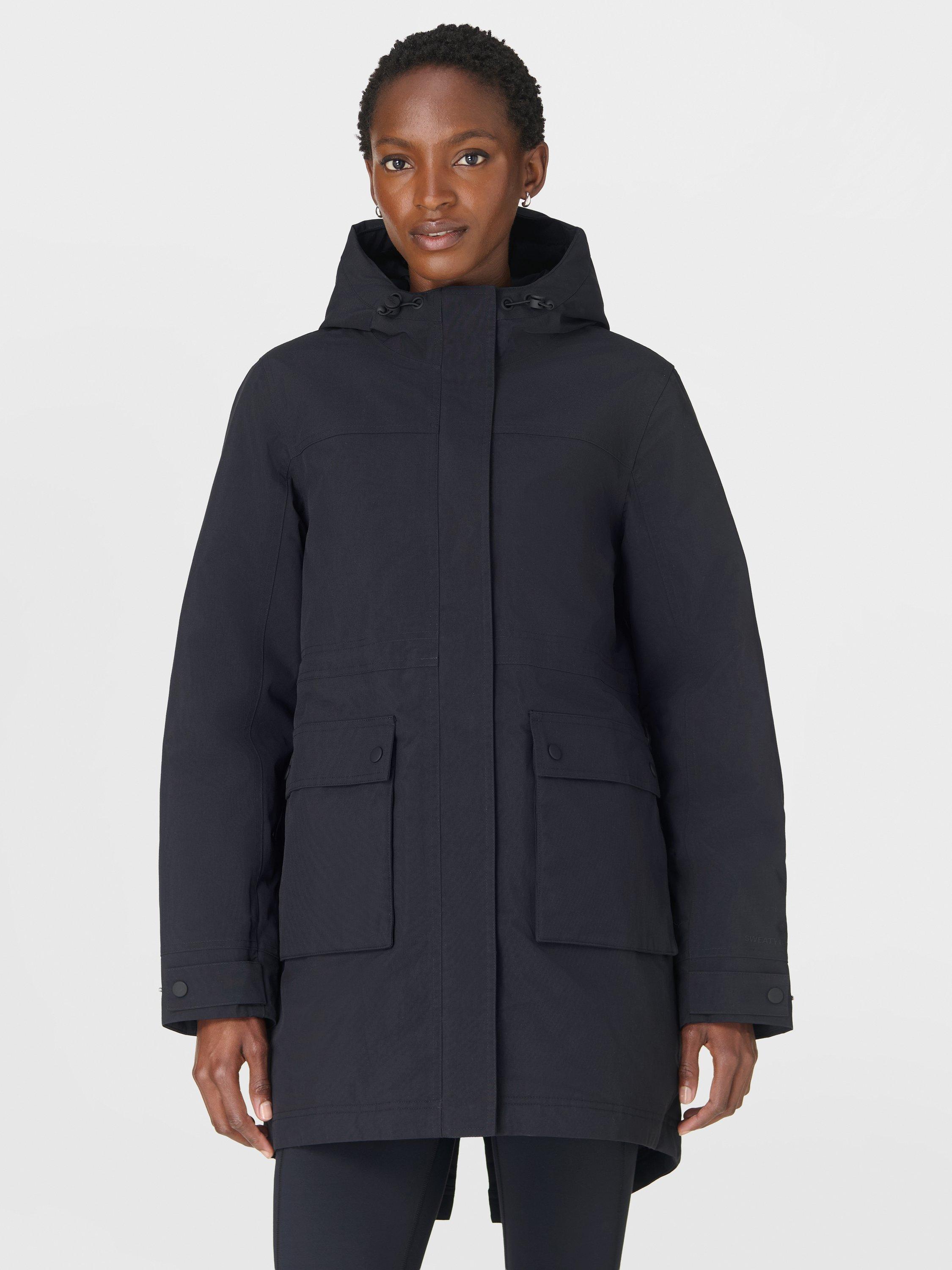 Product image 1 of 8, which shows Sweaty Betty Winter Stride Waterproof Coat, Black, XXS