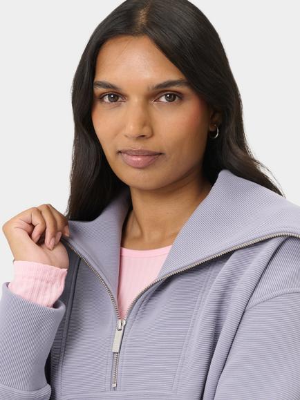Sweaty Betty Peaceful Rib Half Zip Sweatshirt, Stellar Purple - view 2, Stellar Purple