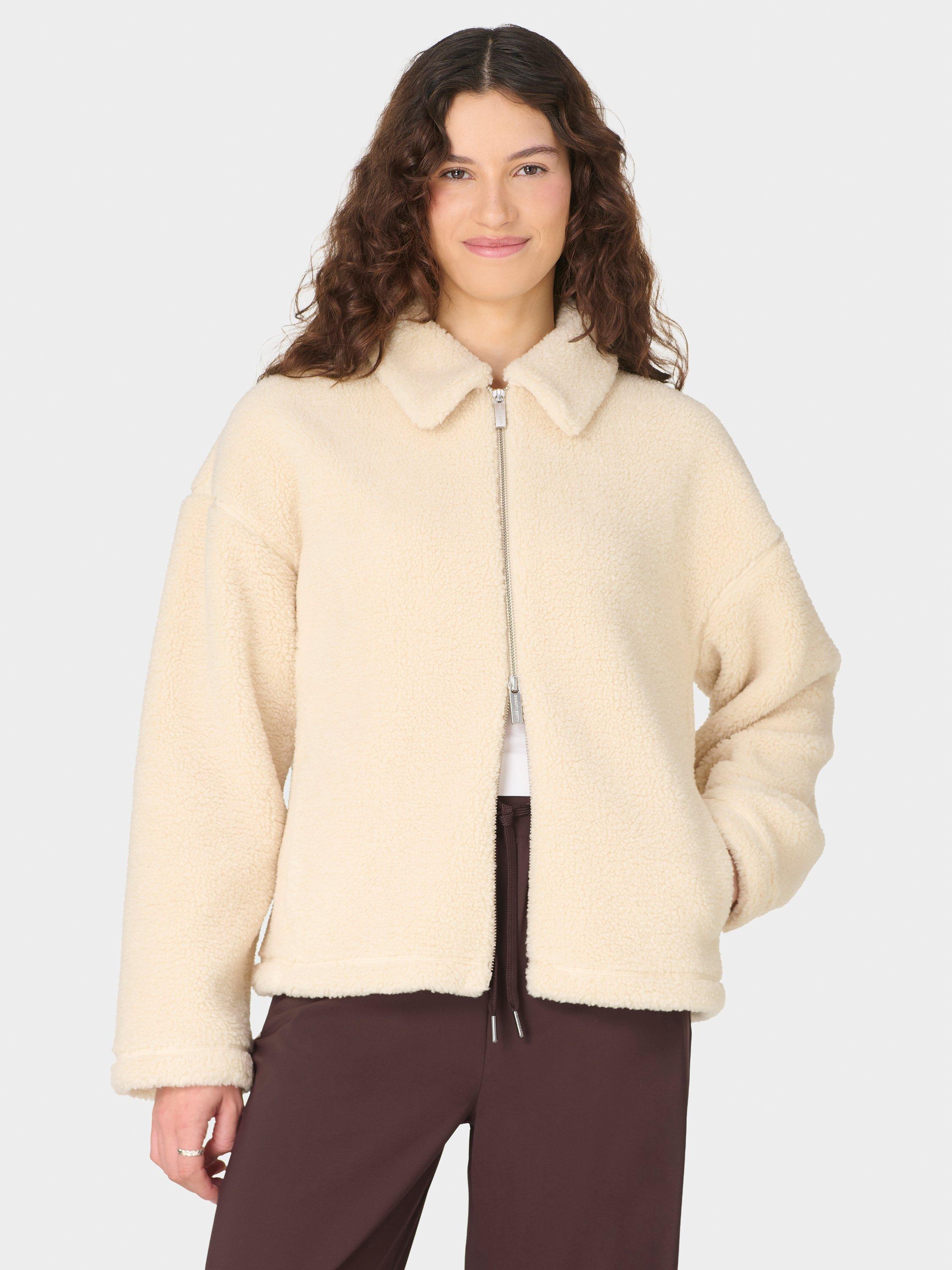 Product image 1 of 8, which shows Sweaty Betty Plush Collared Fleece, Beige, XS