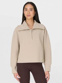 Sweaty Betty Peaceful Rib Half Zip Cropped Sweatshirt, Dusk Beige, Dusk Beige
