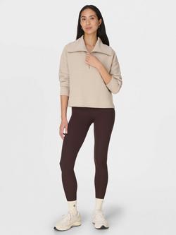 Sweaty Betty Peaceful Rib Half Zip Cropped Sweatshirt, Dusk Beige - view 2, Dusk Beige