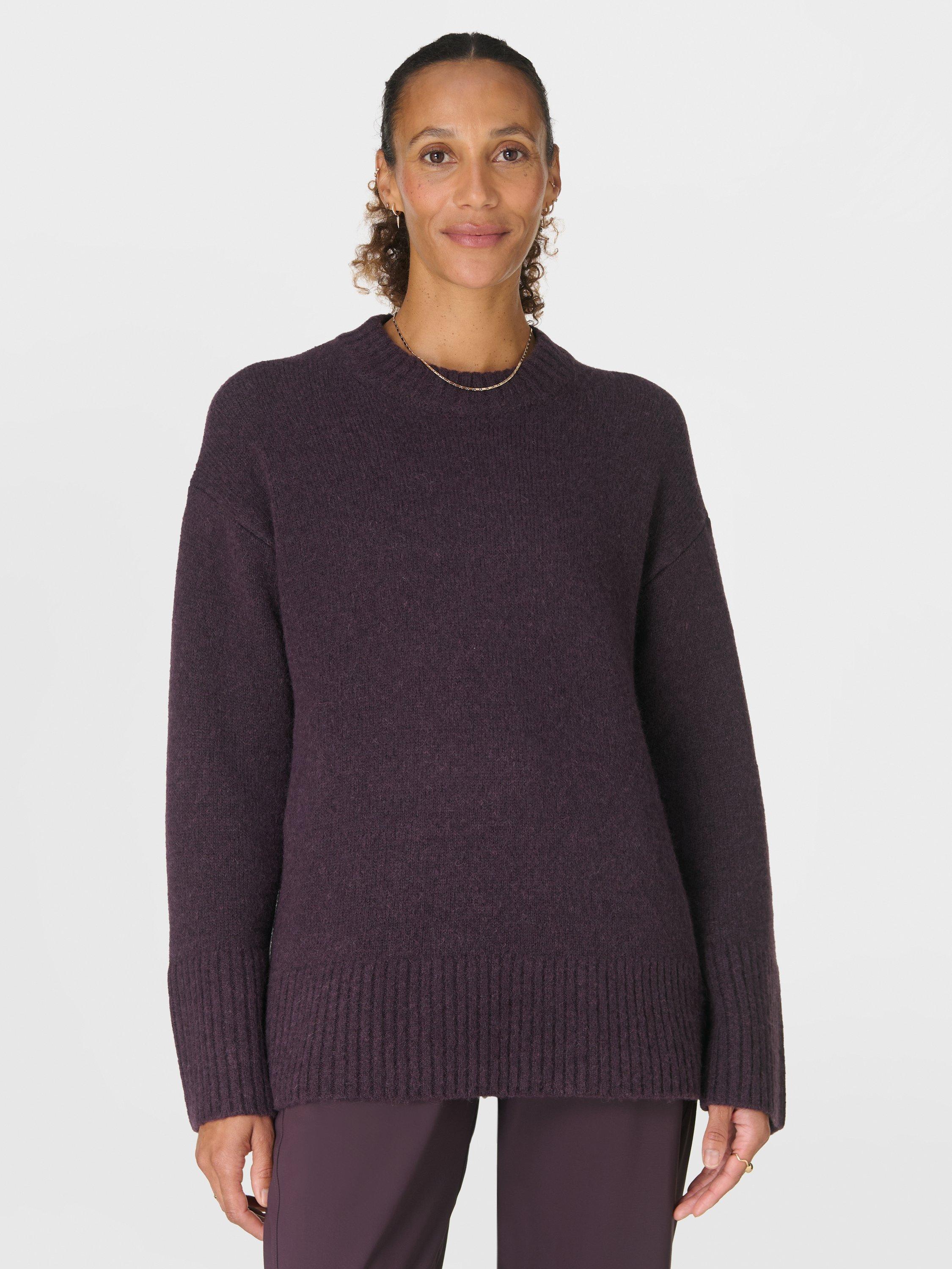 Product image 1 of 6, which shows Sweaty Betty Alpine Crew Neck Wool Blend Jumper, Neptune Purple, XXS
