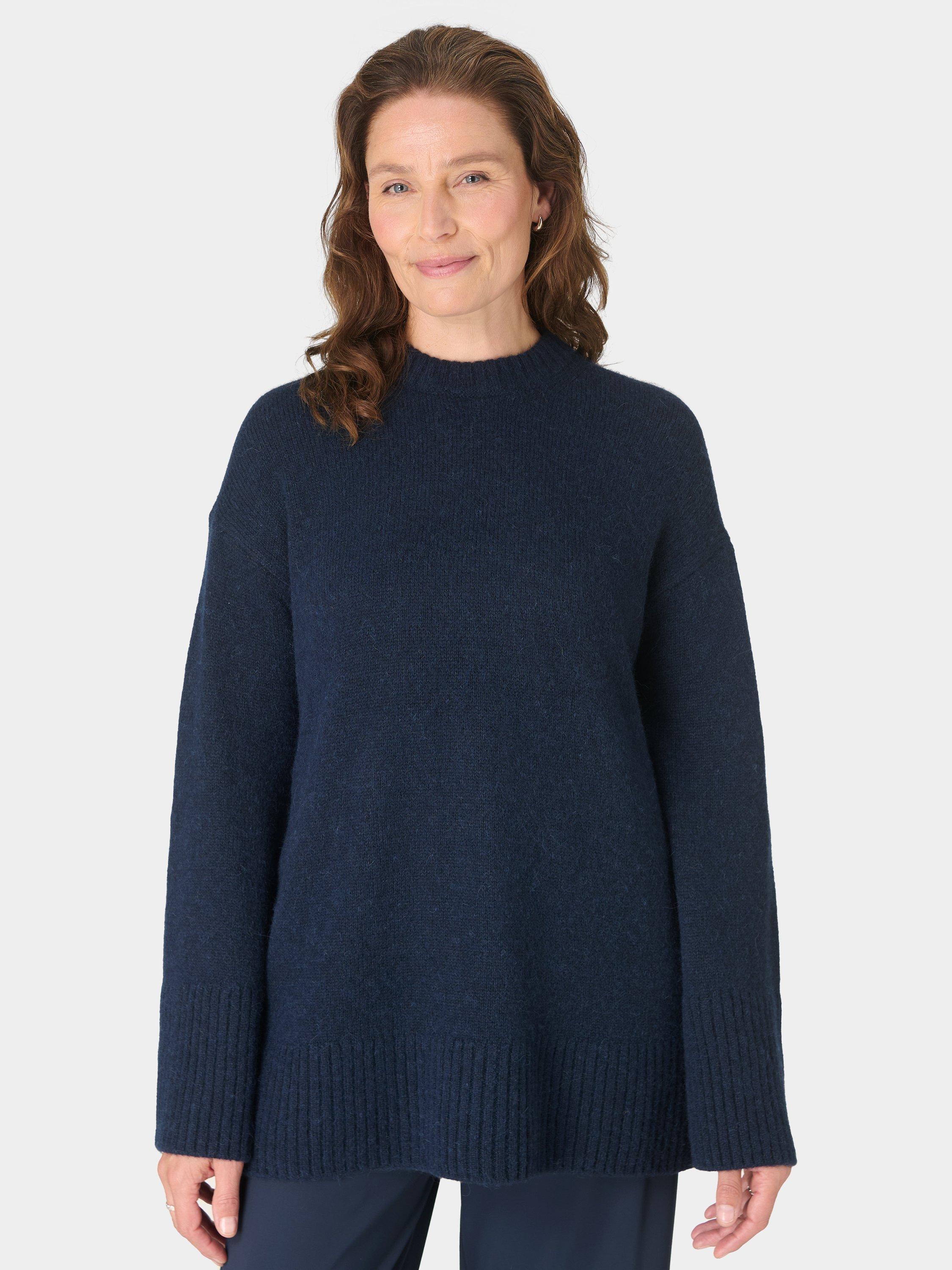 Product image 1 of 7, which shows Sweaty Betty Alpine Crew Neck Wool Blend Jumper, Navy Blue, XXS