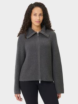 Sweaty Betty Knitted Funnel Neck Zip Up Wool Blend Jumper, Charcoal Grey, Charcoal Grey