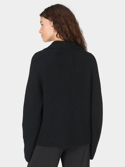 Sweaty Betty Knitted Funnel Neck Half Zip Wool Blend Jumper, Black - view 2, Black