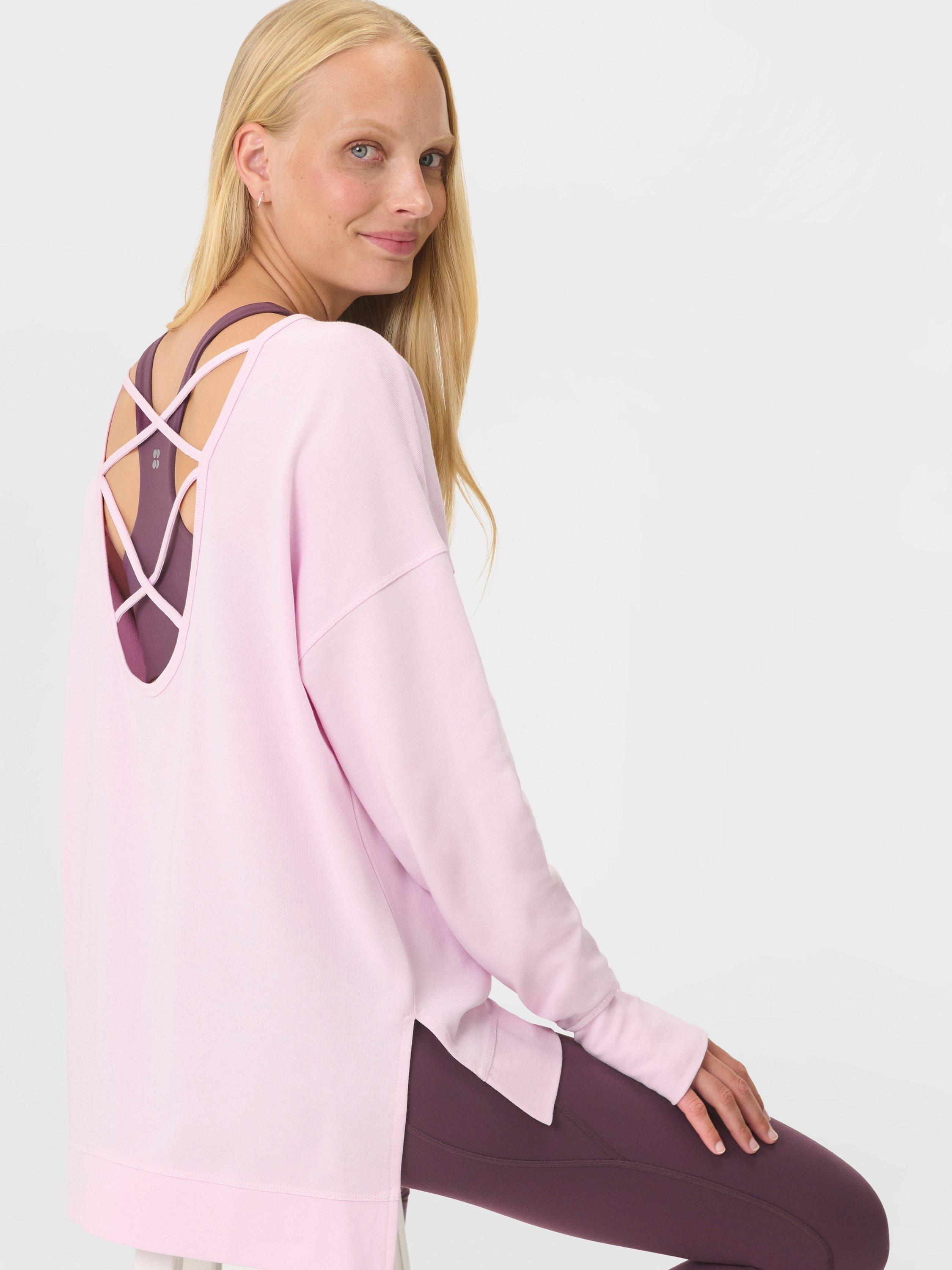 Sweaty Betty Cross Back Cotton Blend Sweatshirt, Frost Pink, M