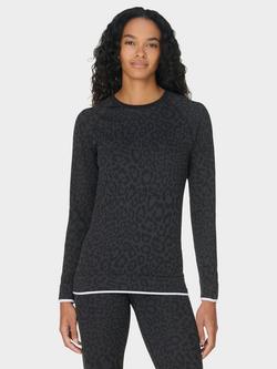 Sweaty Betty Animal Print Crew Neck Base Layer Top, Grey, Grey