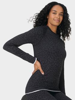 Sweaty Betty Animal Print Crew Neck Base Layer Top, Grey - view 2, Grey