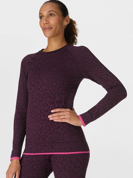 Sweaty Betty Animal Print Crew Neck Base Layer Top, Purple - view 2, Purple