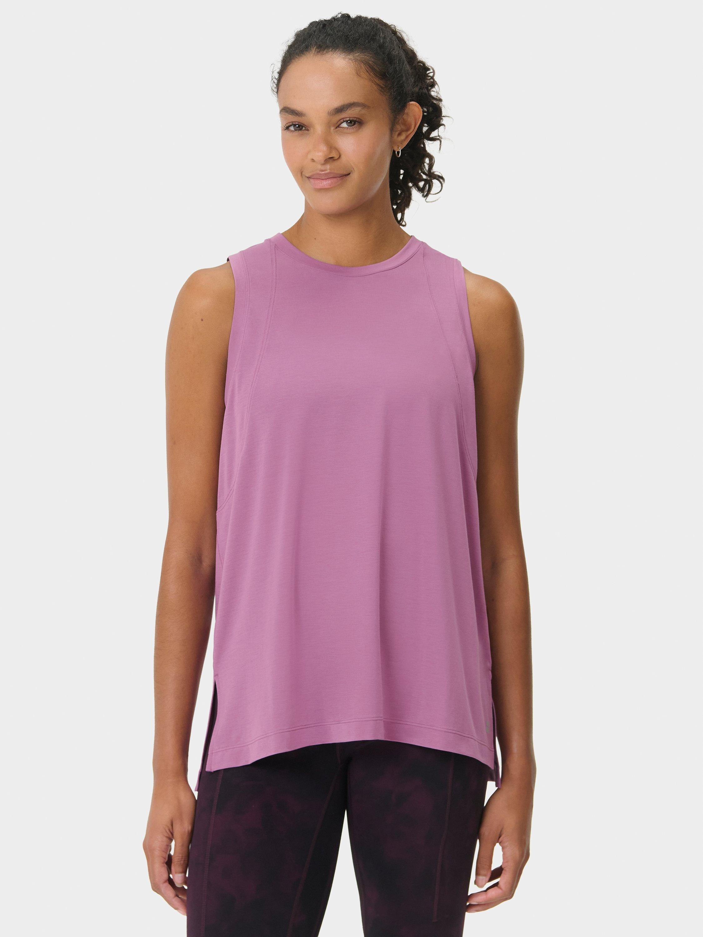 Product image 1 of 7, which shows Sweaty Betty Soft Flow Studio Longline Tank Top, Argyle Purple, S