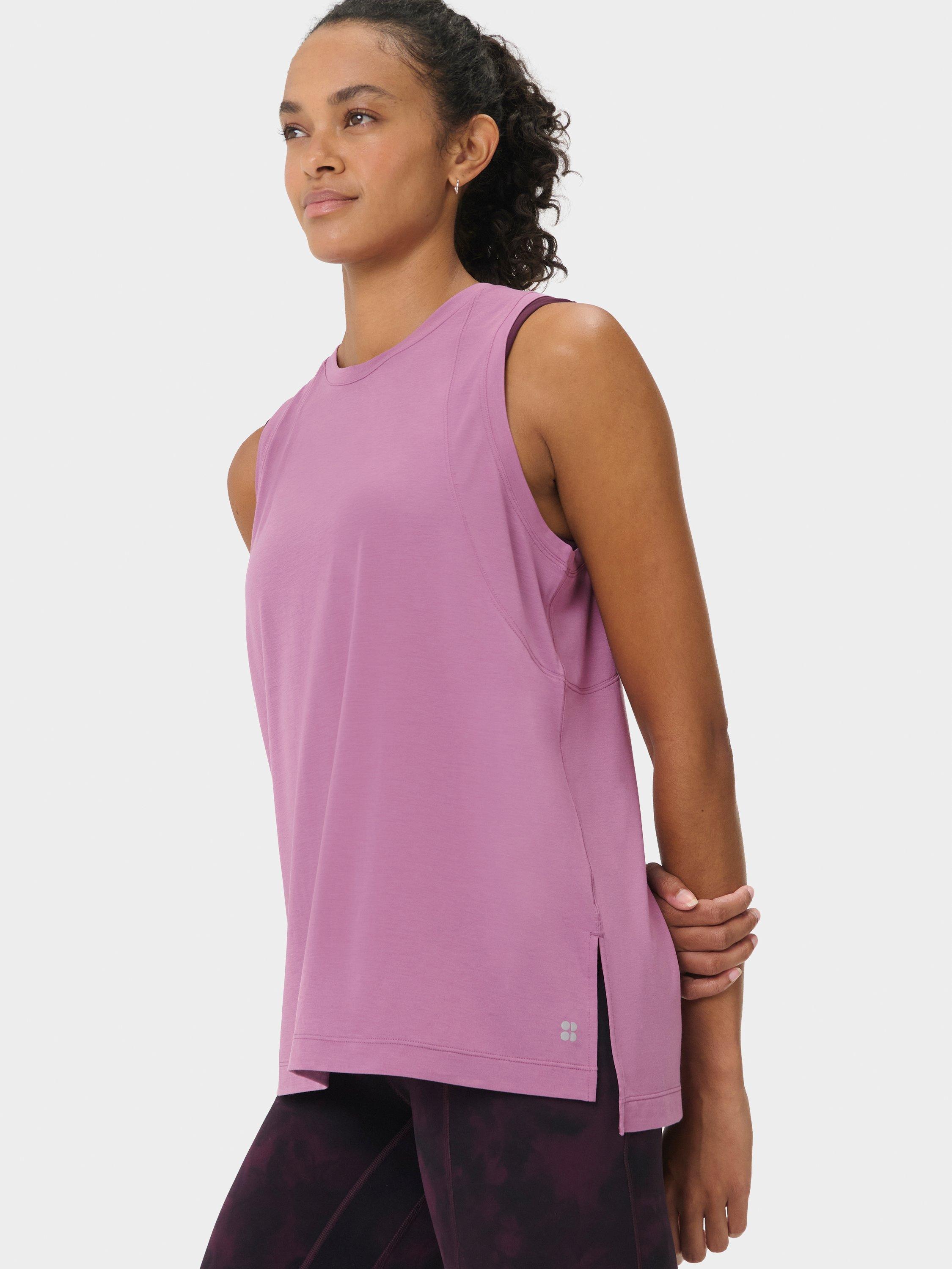 Product image 2 of 7, which shows Sweaty Betty Soft Flow Studio Longline Tank Top, Argyle Purple, S
