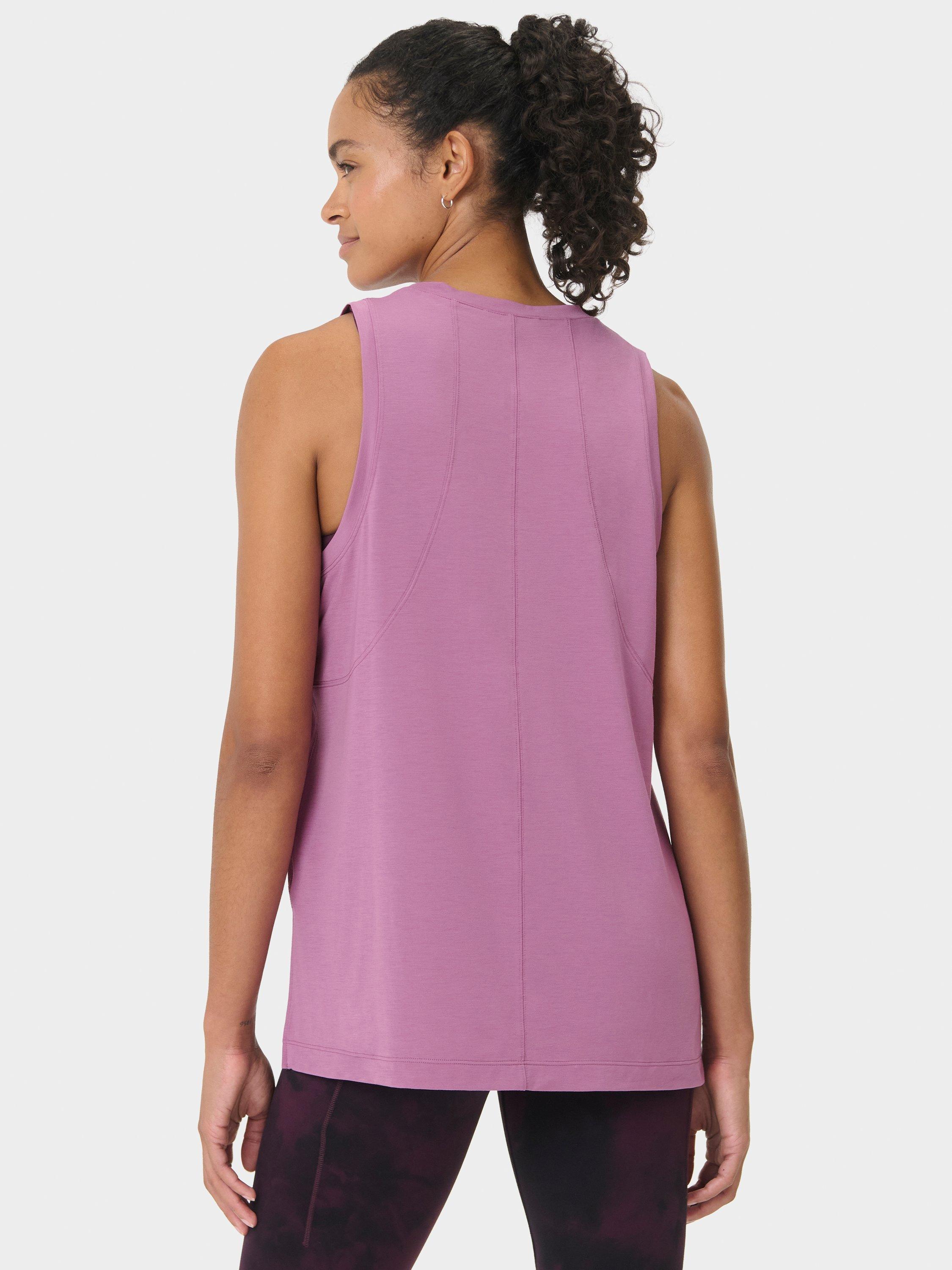 Product image 3 of 7, which shows Sweaty Betty Soft Flow Studio Longline Tank Top, Argyle Purple, S