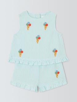 John Lewis Baby Ice Cream Ticking Stripe Playsuit, Blue, Blue