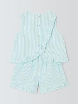 John Lewis Baby Ice Cream Ticking Stripe Playsuit, Blue - view 2, Blue