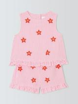 John Lewis Baby Starfish Ticking Stripe Playsuit, Pink
